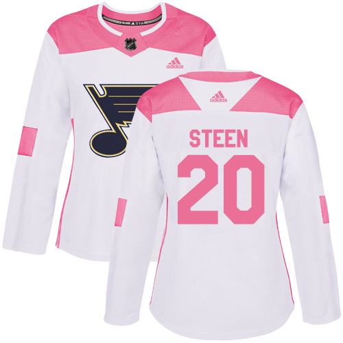 Adidas Blues #20 Alexander Steen White/Pink Authentic Fashion Women's Stitched NHL Jersey